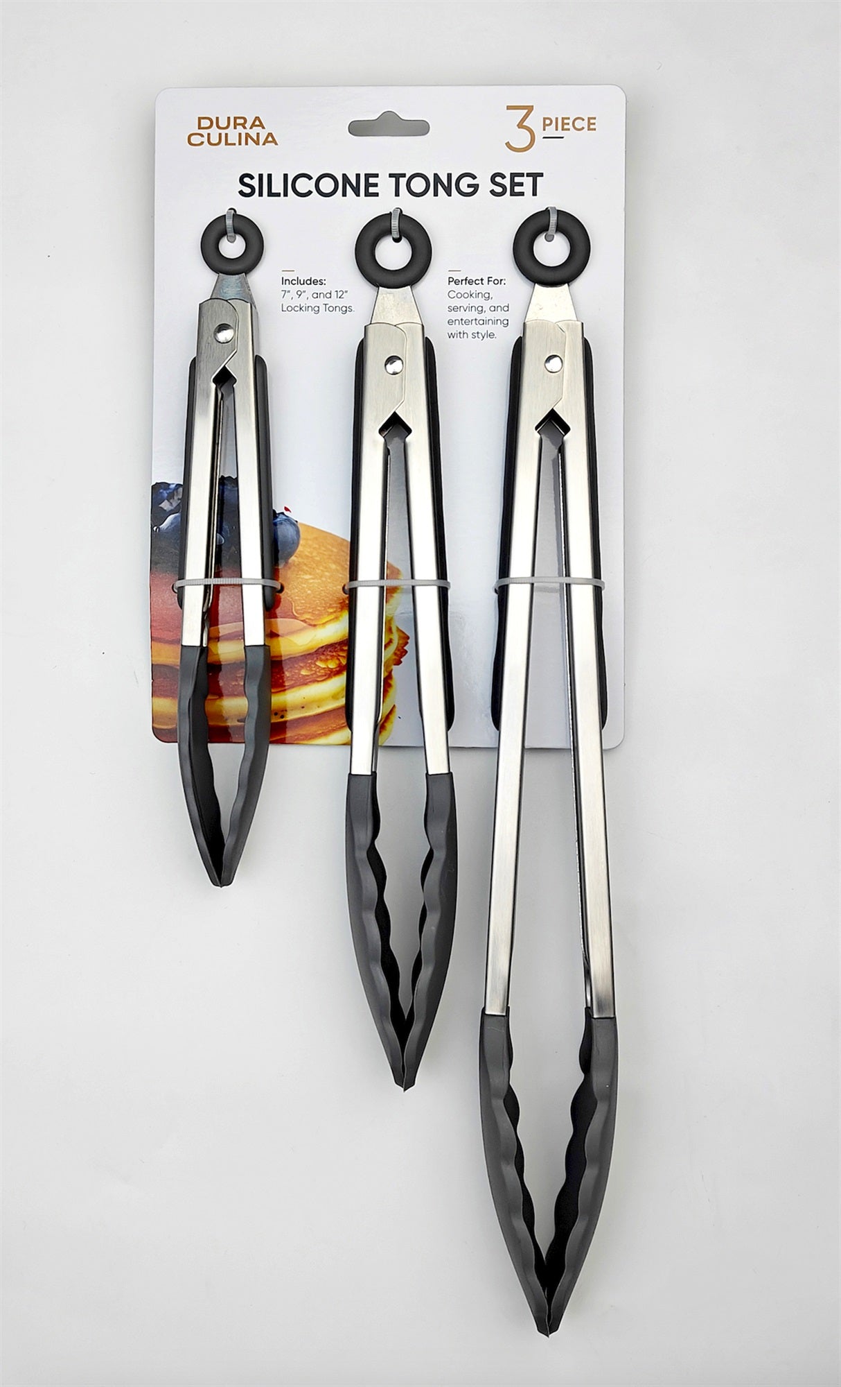 3-Piece Kitchen Tong Set for Versatile Cooking & Serving (Grey)