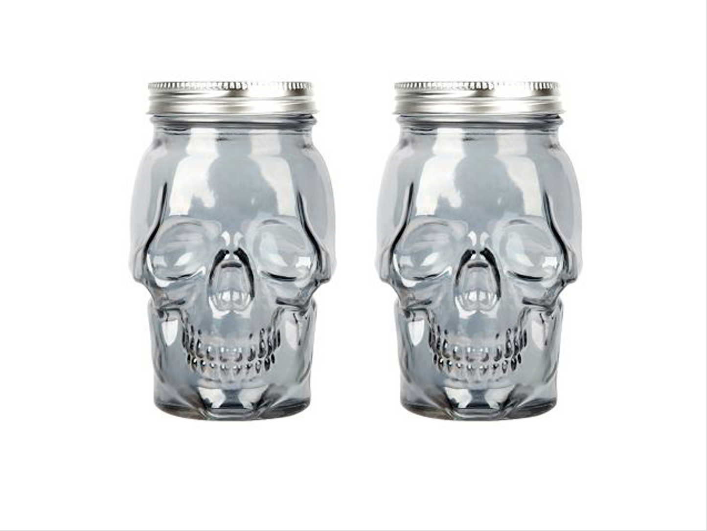 Skull Mason Jar with Lid, 4-Piece Set (2 skull Mason Jars & 2 Lids) 16oz, Smoke