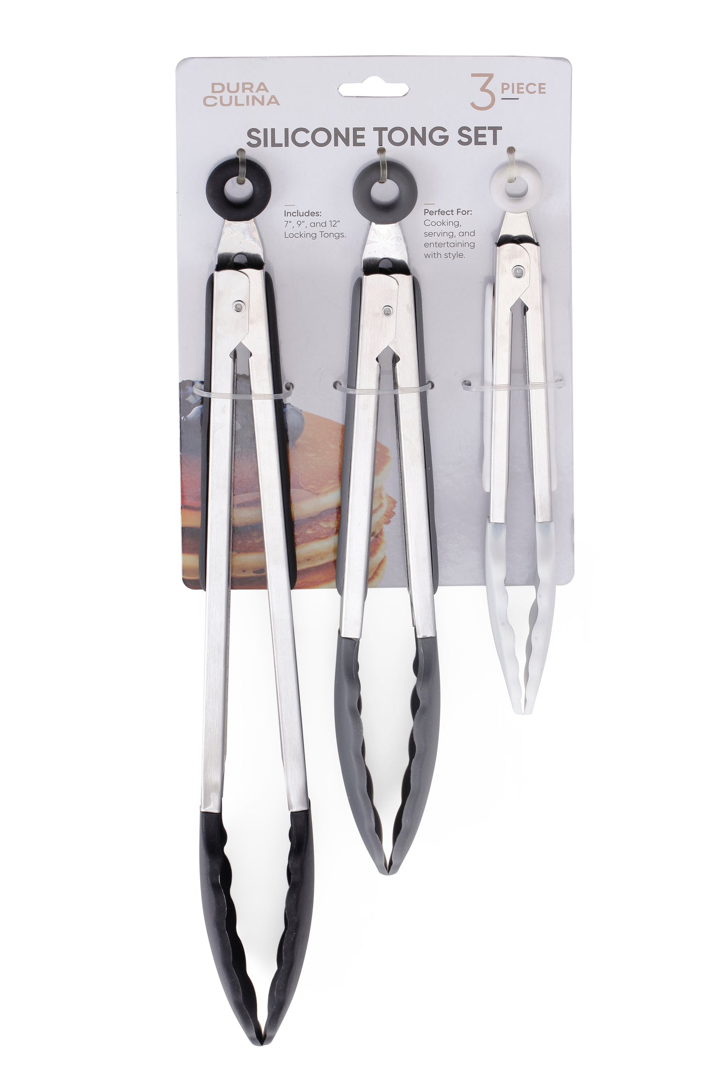 3-Piece Kitchen Tong Set For Versatile Cooking & Serving (Gray, Black, White)