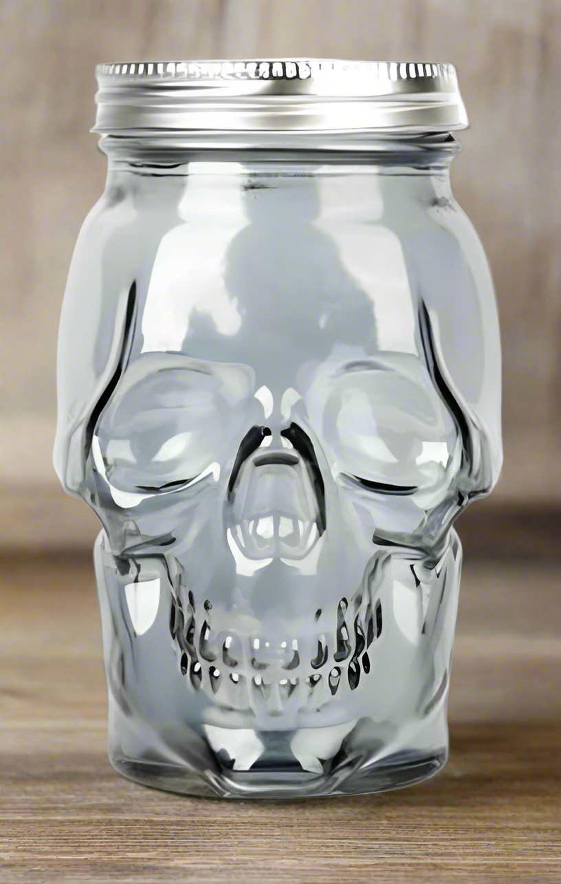Skull Mason Jar with Lid, 4-Piece Set (2 skull Mason Jars & 2 Lids) 16oz, Smoke