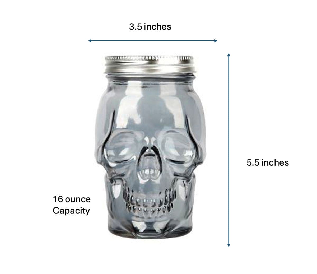 Skull Mason Jar with Lid, 4-Piece Set (2 skull Mason Jars & 2 Lids) 16oz, Smoke